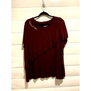 LANE BRYANT ~ New NWT 22 24 ~ Bordeaux WEEKEND VIBES Ruffle Shirt 3X